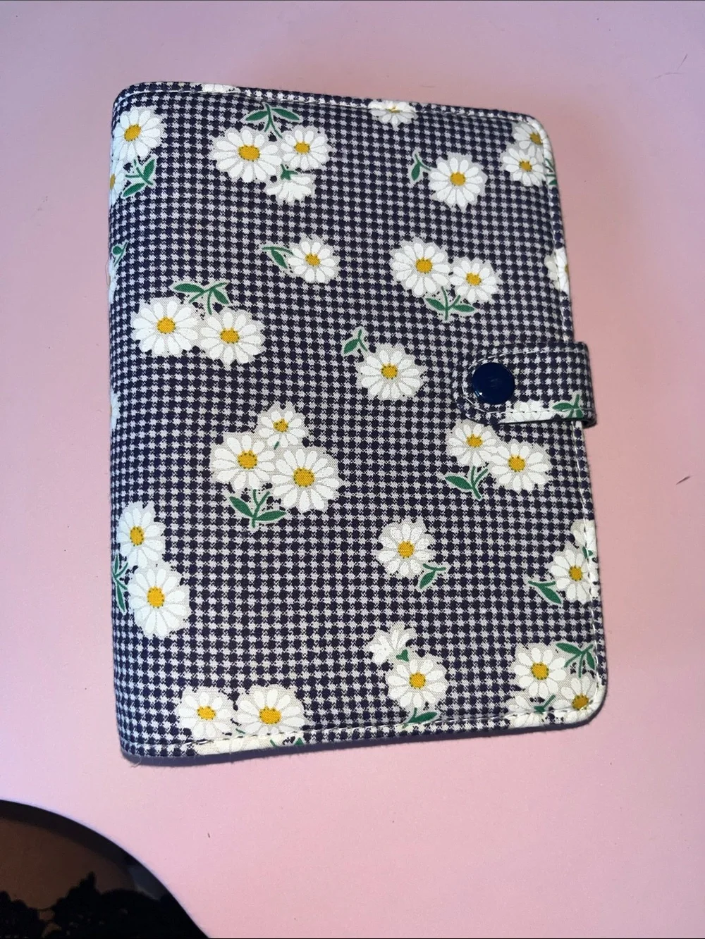 Daisy-Print Navy Gingham Personal Rings Planner Organizer